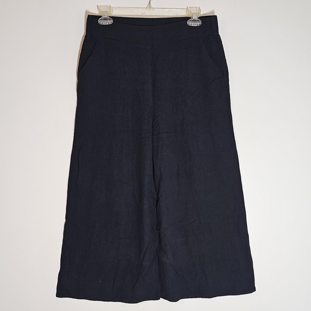 Anrabess Pants Womens Large Black Wide Leg Linen‎ Blend Pull On Pockets Casual